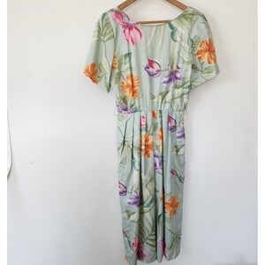 Petrina Vintage Green Floral Dress Short Sleeve Size 6 100% Cotton